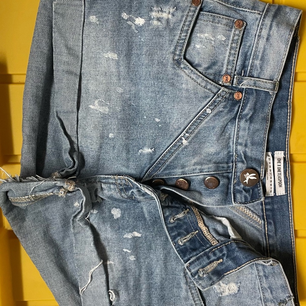 One Teaspoon Blue Distressed Jean Shorts